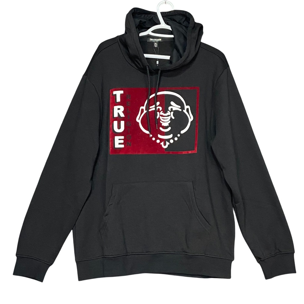 True Religion Rect Two Tone Black Red Buddha Graphic Hoodie Mens‎ XL NWT